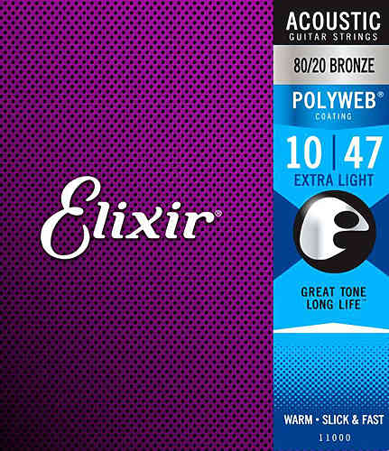Струны для акустической гитары Elixir 11000 PolyWeb Extra Light 10-47 бронза 80/20  #1 - фото 1