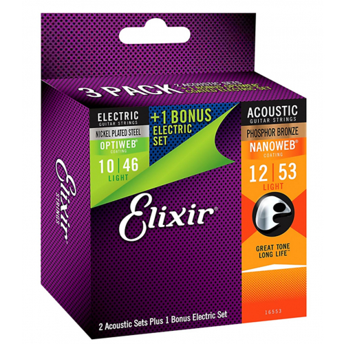 Струны для акустической гитары Elixir 16554 Mixed Multipack 2 x 80/20 Nanoweb #1 - фото 1