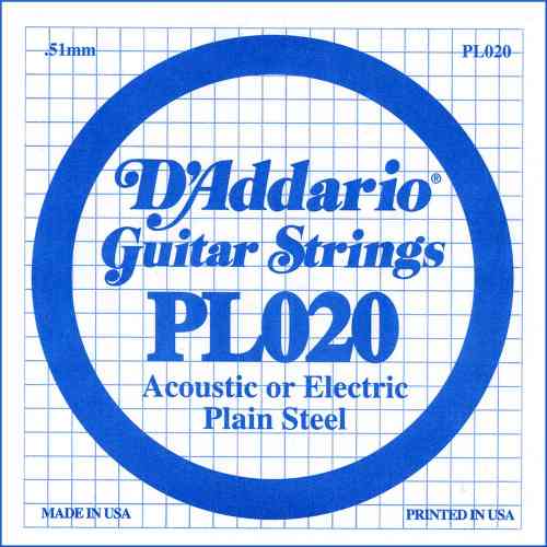 Струны для электрогитары D`Addario PL020 Single Plain Steel 020 #1 - фото 1