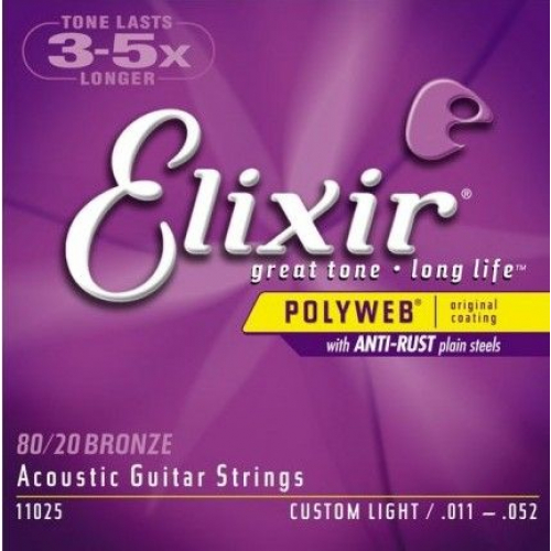 Струны для акустической гитары Elixir 1025 PolyWeb Custom Light 11-52 бронза 80/20 #1 - фото 1